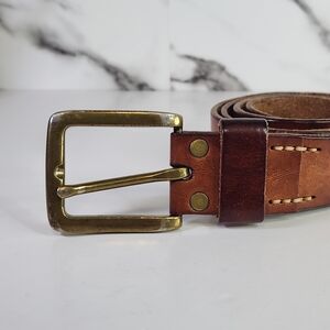 Genuine Leather Men's Brown Belt With bronze-tone finish Buckle